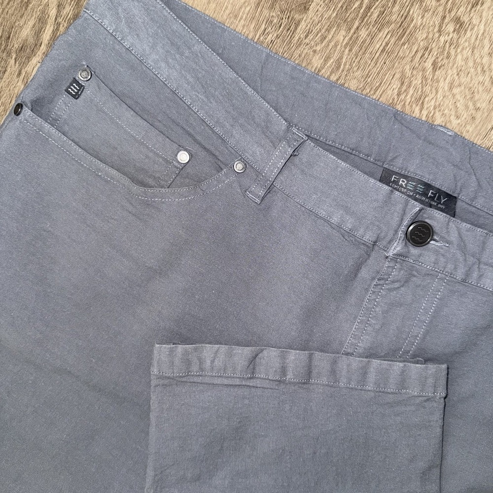 Free Fly Stretch Bamboo Canvas 5 Pocket Pants Men's 40x32 Blue Grey Straight Leg